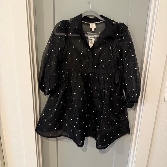 Maeve Black Sheer Dress with White Dots - Picture 4 of 6